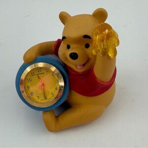 Vintage Disney Winnie the Pooh Clock Figurine w/Honey Pot by Fantasia - 3” Tall